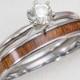 14k White Gold Solitaire .25CT Diamond Engagement Ring Set with Petite 3mm Width Tungsten Carbide Koa Wood Ring