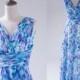 2015 Blue Flower Bridesmaid Dress,Deep V neck Prom Dress,Long Evening Gown,Sweetheart Floor Length Formal Dress,Empire Elegant (H036)