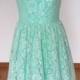 2015 Scoop Mint Lace Short Bridesmaid Dress with Back Buttons