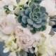 Echeveria, light pink peony white dendrobium orchid and dusty miller bouquet