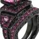 Square Pink Cubic zirconia Black diamond ring for women size 6 7 8 9 10