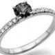 Black Diamond Engagement Ring, 14K White Gold Ring, 0.64 TCW Black Diamond Ring, Gold Rings for Women, Unique Rings