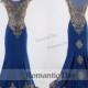 Luxury New Fashion Scoop Appliques Beaded Cap Sleeve Royal Blue Satin Mermaid Evening Dress/Royal Blue Evening Gown/Custom Made 0432