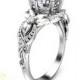 14K White Gold Diamond Engagement Ring Unique Engagement Ring Floral Diamond Ring
