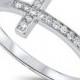 Petite Small Solid 925 Sterling Silver Brilliant Cut Round White Topaz Sideways Cross Ring Women Girls Ladies Cross Ring