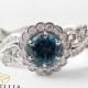 14K White Gold Blue Diamond Engagement Ring-Halo Engagement Ring