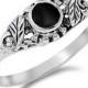 Round Elegant Romantic Forever Love Round Synthetic Black Onyx Ring Leaf Solid 925 Sterling Silver Round Leaf Black Onyx Ladies Promise Ring