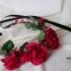 Red rose headband Bridal Flower Holiday fashion hair wreath Winter Wedding Bridal halo Accessories Ready to Ship hairpiece Frida Kahlo