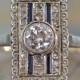 Art Deco Diamond Ring- Unique Engagement Ring -Antique Diamond Sapphire Engagement Ring - Sapphire Engagement - Antique Engagement Ring -