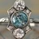 Art Deco Engagement Ring-Unique Engagement Ring -Blue Zircon Diamond Engagement Ring - 1920s Engagement - Antique Wedding Ring- Aquamarine