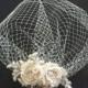 Ivory Birdcage Veil- Ivory pearl, Crystal Bridal Fascinator-Wedding Headpiece