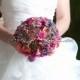 Autumn Orange Purple Wedding Brooch Bouquet. “Indian Summer II” Purple Brooch Bouquet. Crystal Heirloom Bridal Broach Bouquet, Ruby Blooms