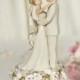 Vintage Rose Pearl Wedding Cake Topper - Custom Painted Hair Color Available - 101140