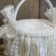 A Must Buy For your Wedding ,A Stunning Victorian shabby chic white & Ivory tattered material and lace Ring bearer basket,original hand done