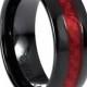 Unisex Wedding Engagement Anniversary 8MM High Polish Black Ceramic Band With Red Carbon Fiber Inlay Personalize Men Women Ring His Hers