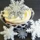 24 Edible Fondant Snowflakes Cake Cupcake Topper Frozen Party Decor Silver White Winter Wonderland Birthday Baby Bridal Shower Wedding