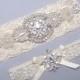 Rhinestone Bridal Garter Set, Crystal Lace Garter, Ivory / White Pearl Garter, Garter with Bow, Wedding Garter, Plus Size or Petite Garter