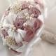 Wedding brooch Bouquet Unique Crystal satin  Bridal Broach Bouquet, pearl Bouquet Dusty pink/ ivory color combo 8"