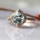 14k Rose Gold Ring Stackable March's Birthstone Aquamarine Ring Vintage Floral Design Engagement Ring Wedding Ring Bridal Ring