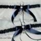 Double Heart Wedding garters NAVY BLUE Garter set