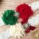 Wedding Garter, Ivory Garter, Green and Red Flower Garter, Bridal garter Set, Ivory Lace Garter, Christmas Garter Set