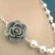 Bridesmaid Jewelry, Bridal Jewelry Gray Rose and Pearl Bridesmaid Necklace