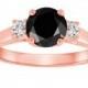 Fancy Black & White Diamond Three Stone Engagement Ring 14K Rose Gold 1.25 Carat Handmade