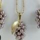 Tiny Grapes Earrings and Necklace Set -  Mountbatten pink Glass Pearls Jewelry Set