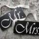 Wedding Signs, Mr. and Mrs. Wedding Chair Signs with Just Married on the back. 6 X 12 inches, distressed on edges, 2-sided.