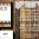 Printable Wedding Invitation Suite, Barnwood & Lace, Digital file, Rustic wedding invitations, Country Wedding invite, Wood and Lace, Custom