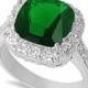 Solid 925 Sterling Silver 5.20 Carat Cushion Cut Emerald Green Round Russian Diamond CZ Halo Cocktail Wedding Engagement Promise Ring