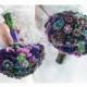 Purple Green Blue Peacock Wedding Broach Bouquet. “Jewels of Regency” Purple Green Wedding Bouquet. Blue Green Purple Bridal Broach Bouquet