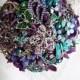 Purple Teal Wedding Brooch Bouquet. “Deep Purple Fusion” Heirloom Jeweled Tones Jade, Teal, Emerald Bridal Broach Bouquet, Ruby Blooms