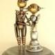 Robot Wedding Cake Topper Elegant Space Princess Bride Groom Top Hat Tails Wood Steampunk Statues