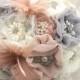 Pink and Gray Brooch Bouquet, Ivory, Blush, Silver, Dusty Rose, Wedding, Jeweled, Feathers, Lace, Pearls, Vintage Style, Elegant