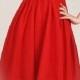 Red Chiffon V-neck Floral Open-Back High Low Bridesmaid Dresses KSP006