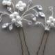 Bridal Hairpins, Freshwater Pearl And Crystal Hairpins, Set of Two (2)