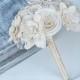Small Bridesmaids Classic Cream Everlasting Wedding Bouquet - Sola Wood Flowers, Fabric Flowers, Lace Leaves, Ivory Leaves - Small Bouquet