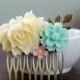 Ivory Blue Pink Flower Collage Hair Comb. Vintage Style Wedding Bridal Hair Comb. Bride, Maid of Honor, Bridesmaid Gift