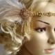 Gold Rhinestone Headband headpiece with feathers,Great Gatsby Headband,Wedding flapper headband,1920s Bridal rhinestone hair piece, prom