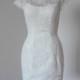 Sheath Cap Sleeves V-back Ivory Lace Short Wedding Reception Dress