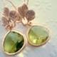 Dangle earrings, Apple green earrings, Green drop earrings Spring weddings Fashion earrings, gold Leaf and peridot, August birthstone