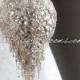 Crystal Silver Gold Wedding Brooch Bouquet."Wedding Mirror II" Heirloom Cascading Bouquet.Jeweled Crystal Bridal Broach Bouquet, Ruby Blooms