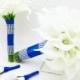 Wedding Flowers Real Touch Calla Lily Bridal & Bridesmaid Bouquets White Calla Lilies Royal Blue Ribbon - Choose Your Wedding Colors