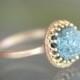 Blue Rough Diamond Ring, 14K Rose Gold Engagement Ring, Raw Diamond, Gemstone Ring, Stacking Ring, Birth Stone - Ship In The Next 9 Days