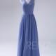 2015 Steel Blue Bridesmaid dress Long, Chiffon Blue Wedding dress, V Neck Long Prom dress, Maxi Evening Gown floor length (F253)