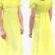 Vintage 1960's Yellow Prom Party Dress with Detachable Train, Modern Size 6 to 8, Small