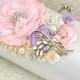 Wedding Clutch, White, Pink, Lilac, Ivory, Handbag, Purse, Bridal, Maid of Honor, Feathers, Brooch, Pearls, Crystals, Vintage Wedding