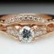 Vintage Antique Style Diamond Engagement Ring & Matching Wedding Band 14k Rose Gold Engagement Ring Intricate Ornate Vintage Style Bridal
