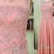 A line pink chiffon and tulle applique long bridesmaid dress, Chiffon pink jewel V back bridesmaid dress,Long chiffon applique prom dress